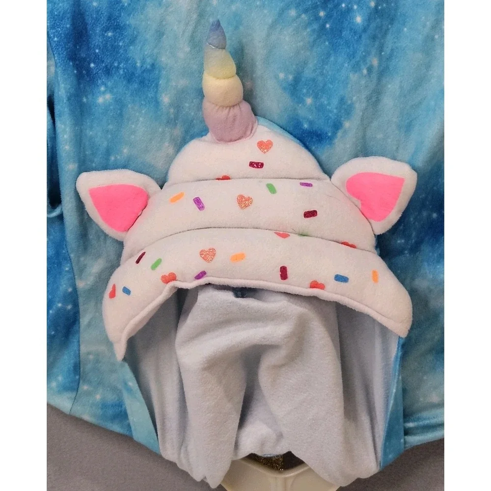 Girls Justice One-piece Rainbow Pajama  Unicorn Latte Size 12 Hooded